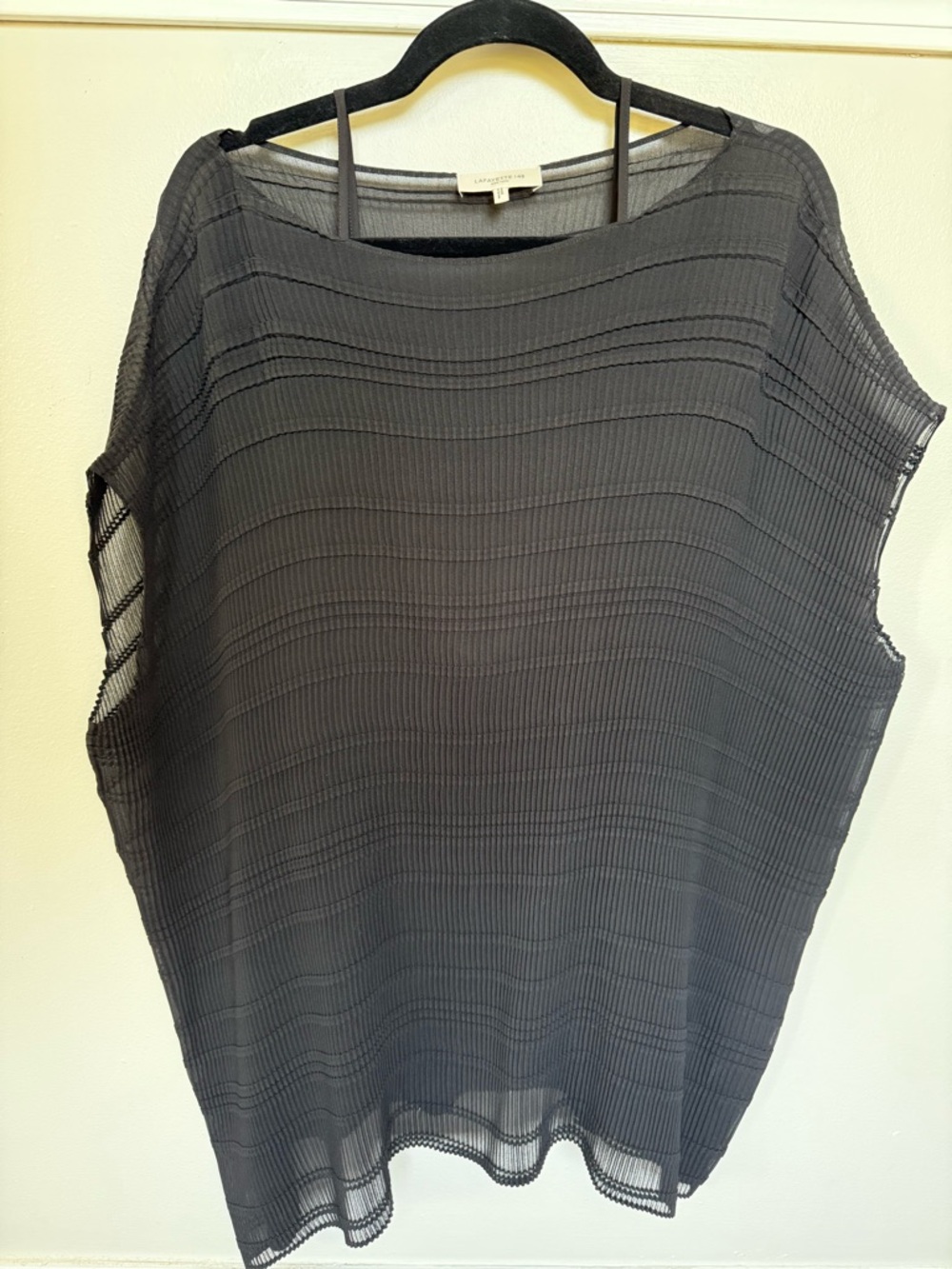 Lafayette 148 black sheer accordion top w cami L